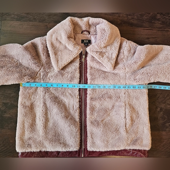 Maeve x Anthropologie Faux Fur Jacket Patent Trim Pink Rose Mauve, Large, NWOT - Picture 9 of 15